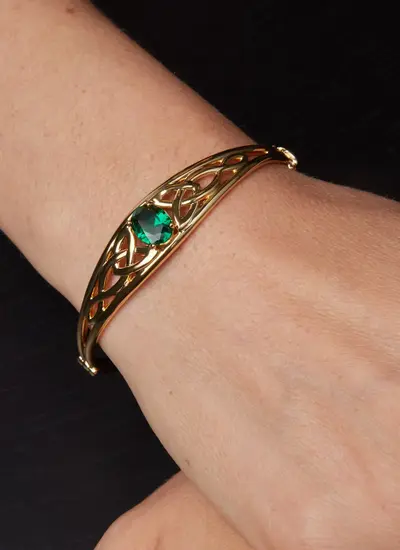 Trinity Knot Bangle With Green Stone